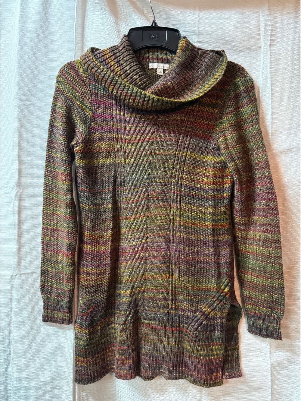 Multicolor Knit Long Sleeve Cowl Neck Sweater Tunic